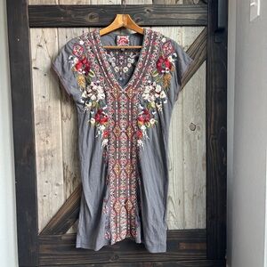 Johnny Was Gray Floral Embroidered Dress